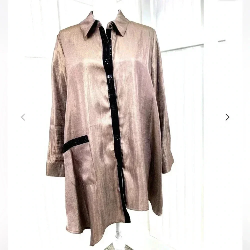 IC by Connie K bronze embellished tunic long sleeves evening holiday Size M - Picture 7 of 7
